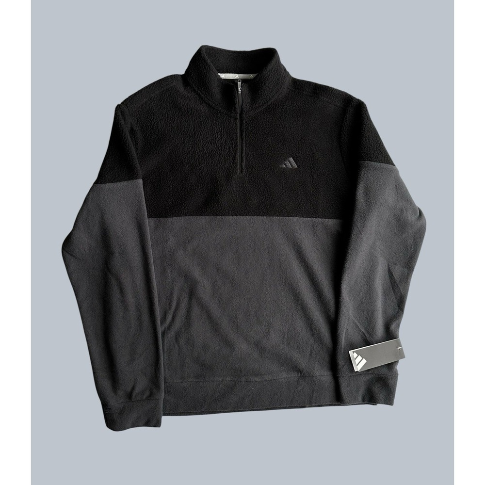 Adidas Black Shearling Fleece Jacket 1/4 Zip Men's Size Medium M NWT Soft Warm